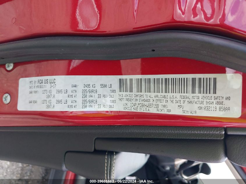 2017 Jeep Cherokee Limited VIN: 1C4PJMDB0HW657159 Lot: 39685662