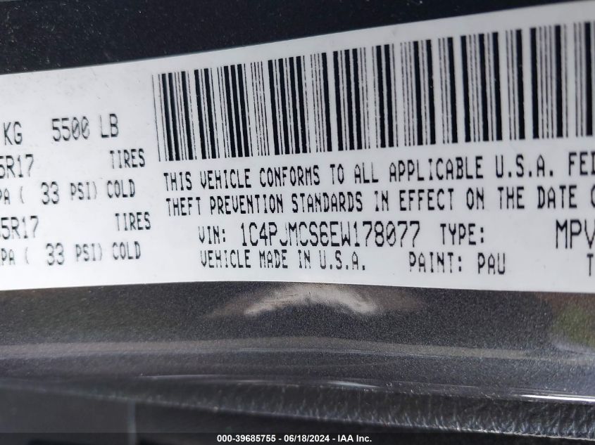 2014 Jeep Cherokee Latitude VIN: 1C4PJMCS6EW178077 Lot: 39685755