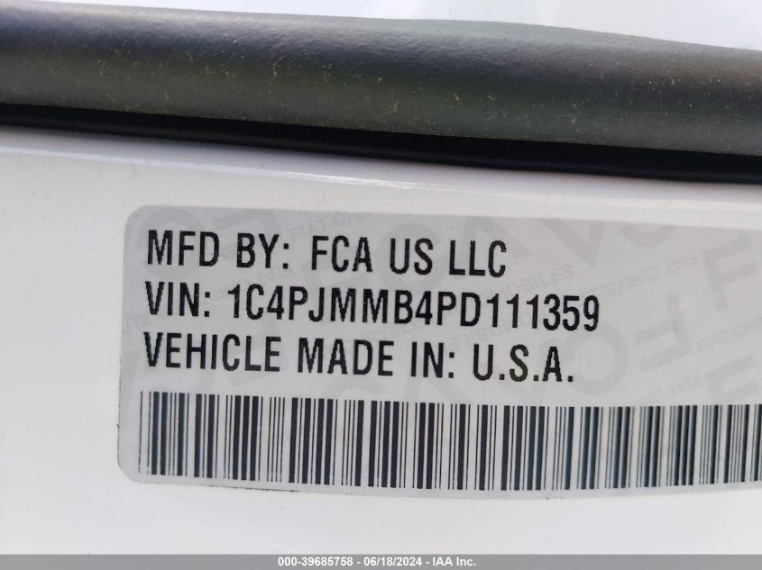 2023 Jeep Cherokee Altitude Lux 4X4 VIN: 1C4PJMMB4PD111359 Lot: 39685758
