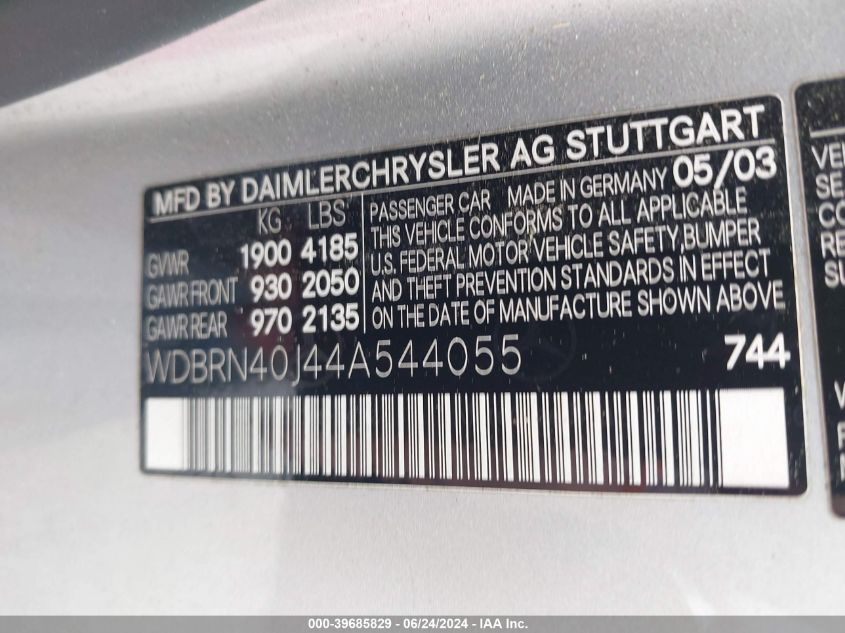 2004 Mercedes-Benz C 230 Kompressor Sport VIN: WDBRN40J44A544055 Lot: 39685829