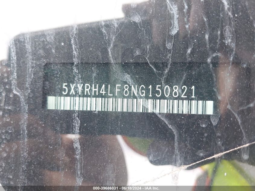 2022 Kia Sorento Ex VIN: 5XYRH4LF8NG150821 Lot: 39686031