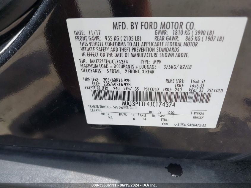 MAJ3P1TE4JC174374 2018 Ford Ecosport Se