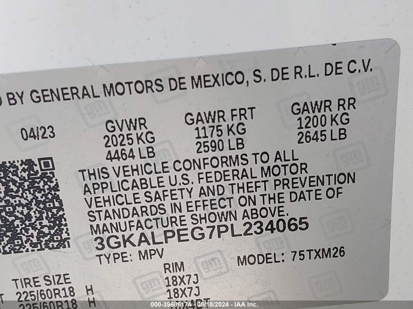 2023 GMC Terrain Fwd Slt VIN: 3GKALPEG7PL234065 Lot: 39686174