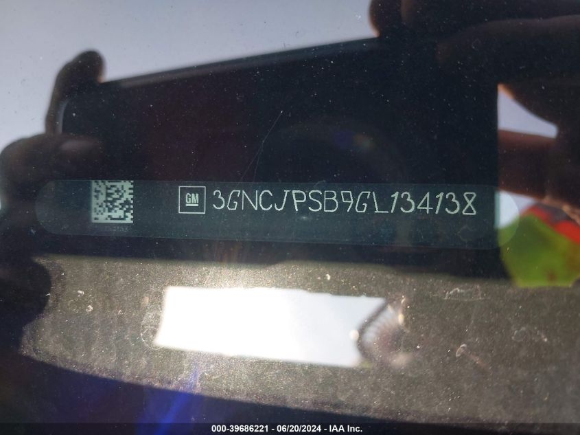 2016 Chevrolet Trax 1Lt VIN: 3GNCJPSB9GL134138 Lot: 39686221