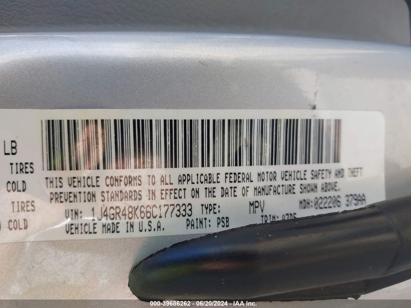 2006 Jeep Grand Cherokee Laredo/Columbia/Freedom VIN: 1J4GR48K66C177333 Lot: 39686262