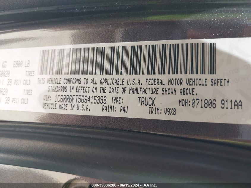 2016 Ram 1500 Express VIN: 1C6RR6FT5GS415399 Lot: 39686286