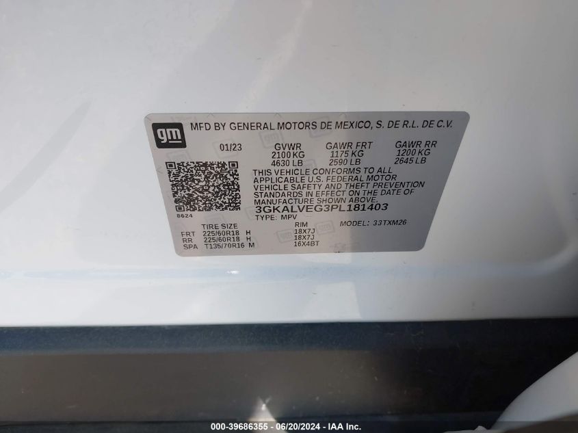 2023 GMC Terrain Slt VIN: 3GKALVEG3PL181403 Lot: 39686355