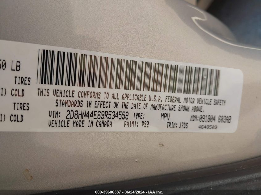 2009 Dodge Grand Caravan Se VIN: 2D8HN44E69R534559 Lot: 39686387