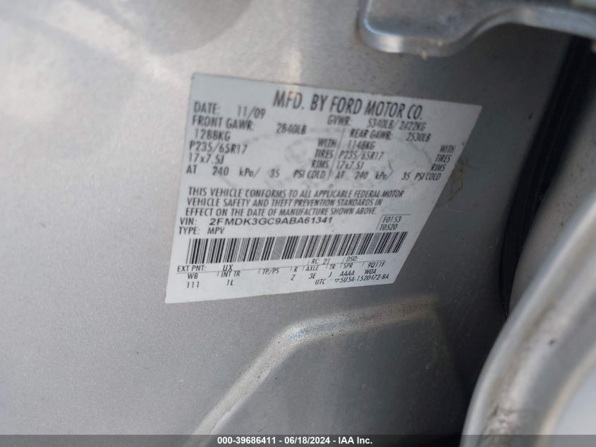 2010 Ford Edge Se VIN: 2FMDK3GC9ABA61341 Lot: 39686411