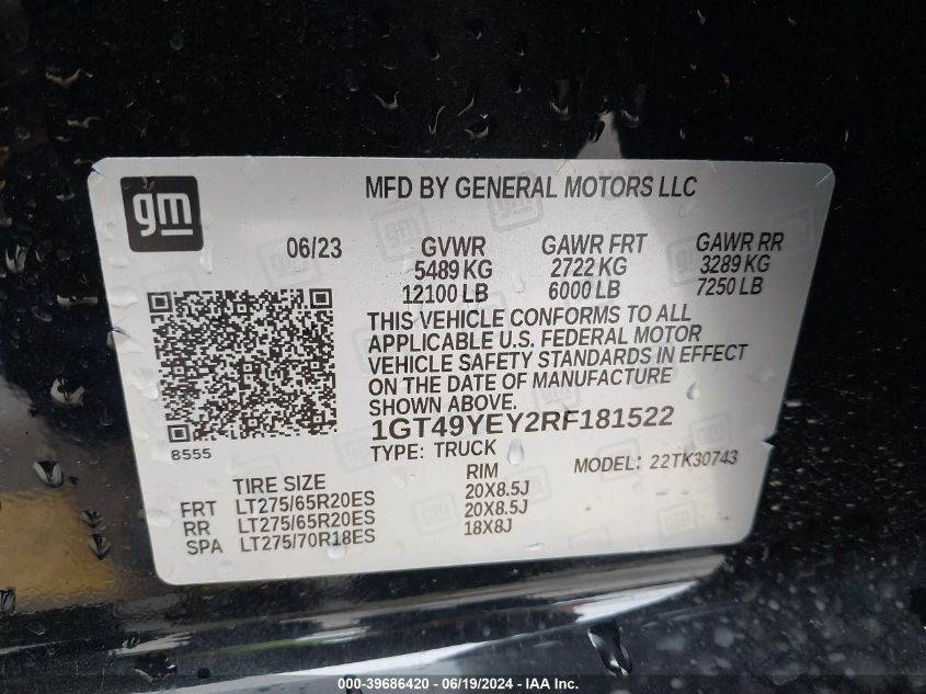 2024 GMC Sierra K3500 Denali Ultimate VIN: 1GT49YEY2RF181522 Lot: 39686420
