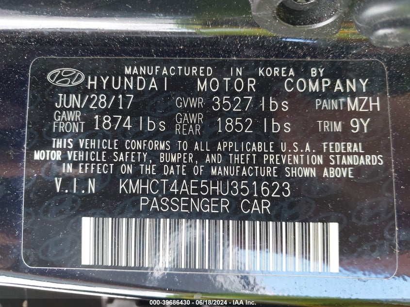 2017 HYUNDAI ACCENT VALUE EDITION - KMHCT4AE5HU351623