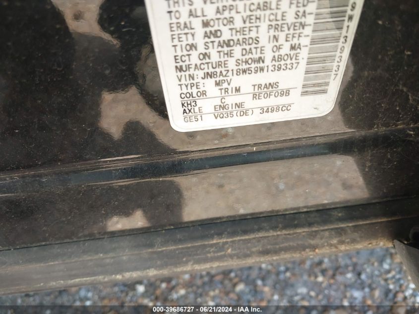 2009 Nissan Murano Le VIN: JN8AZ18W59W139337 Lot: 39686727
