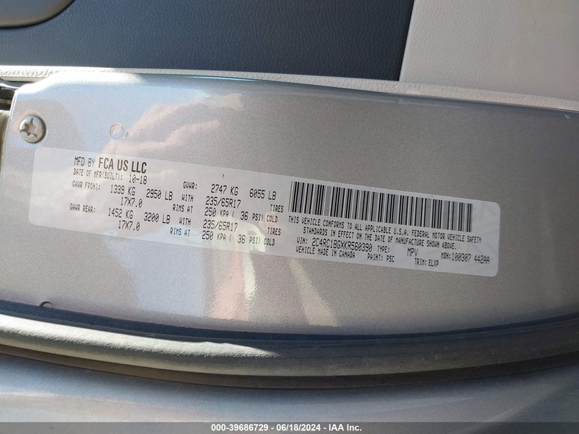 2019 CHRYSLER PACIFICA TOURING L - 2C4RC1BGXKR560390