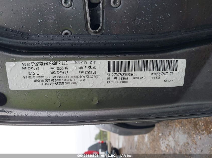 2012 Chrysler 300 S V6 VIN: 2C3CCABG6CH129661 Lot: 39686805