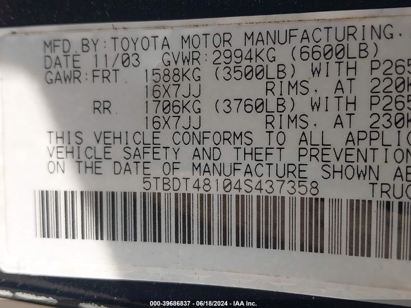 5TBDT44146S509672 2006 Toyota Tundra Sr5 V8