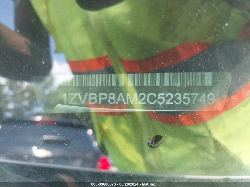 2012 Ford Mustang V6 Premium VIN: 1ZVBP8AM2C5235749 Lot: 39686873