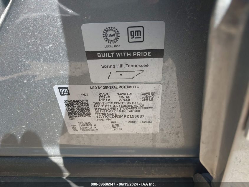 2023 Cadillac Xt5 Awd Premium Luxury VIN: 1GYKNDRS4PZ158637 Lot: 39686947