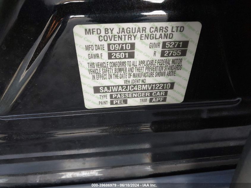 2011 Jaguar Xj Xjl Supersport VIN: SAJWA2JC4BMV12210 Lot: 39686979