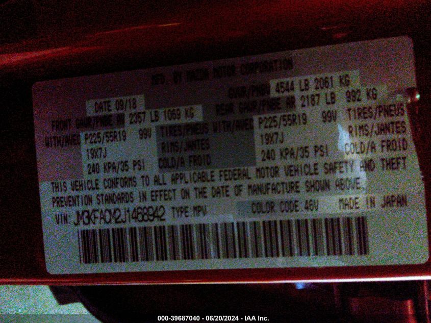 2018 Mazda Cx-5 Touring VIN: JM3KFACM2J1468942 Lot: 39687040