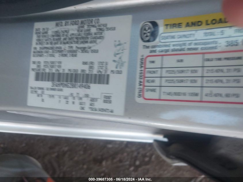 2011 Ford Fusion Se VIN: 3FAHP0HG2BR149406 Lot: 39687305