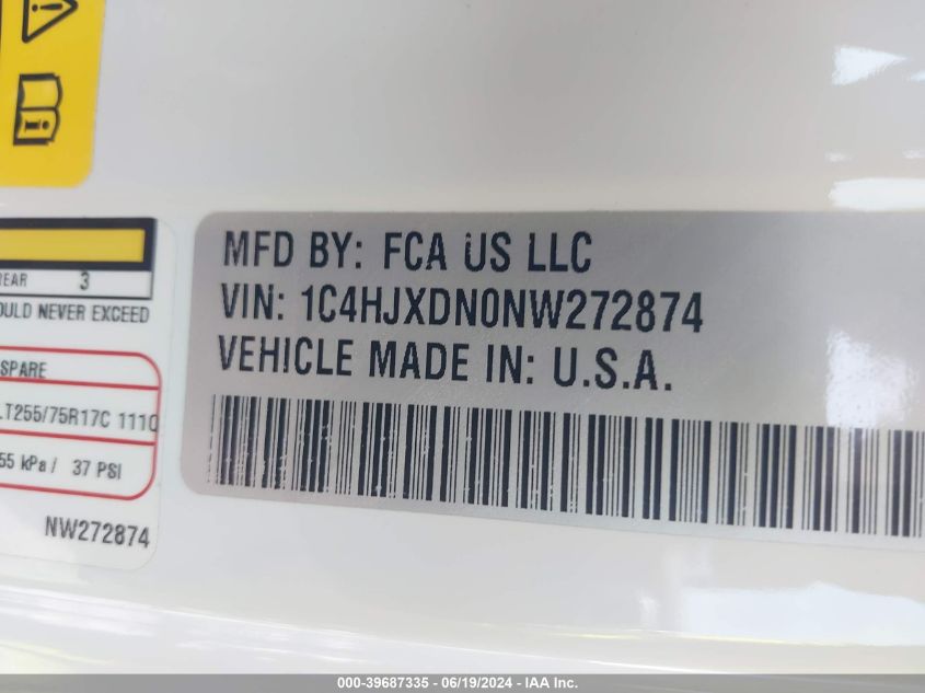 2022 Jeep Wrangler Unlimited Willys Sport 4X4 VIN: 1C4HJXDN0NW272874 Lot: 39687335