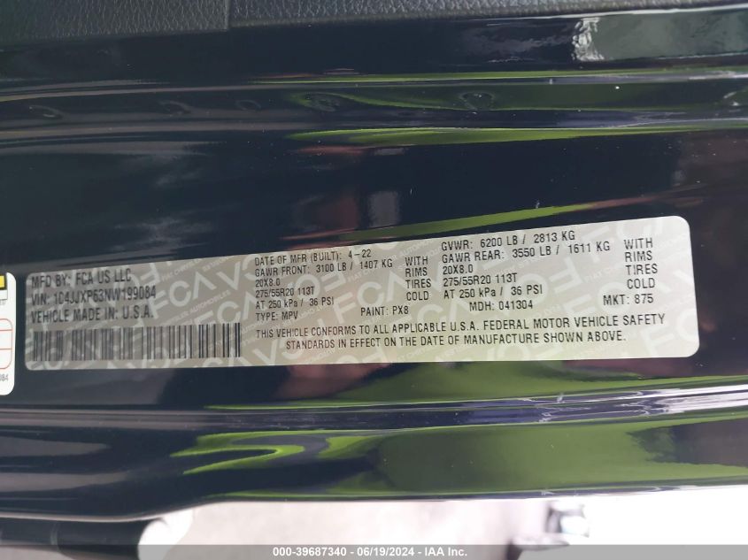 2022 Jeep Wrangler Unlimited Sahara 4Xe VIN: 1C4JJXP63NW199084 Lot: 39687340