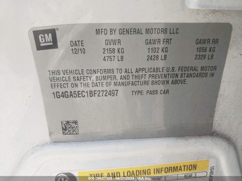 2011 Buick Lacrosse Cx VIN: 1G4GA5EC1BF272497 Lot: 39687359