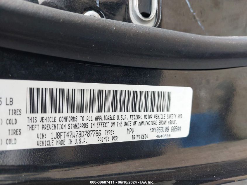 2008 Jeep Compass Sport VIN: 1J8FT47W78D787786 Lot: 39687411