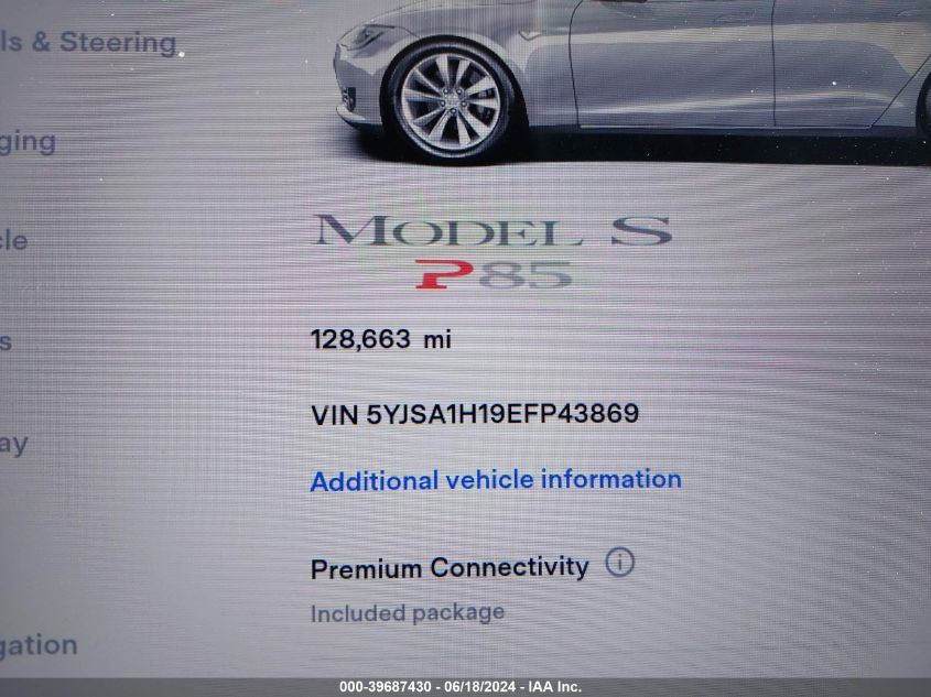 5YJSA1H19EFP43869 2014 Tesla Model S P85