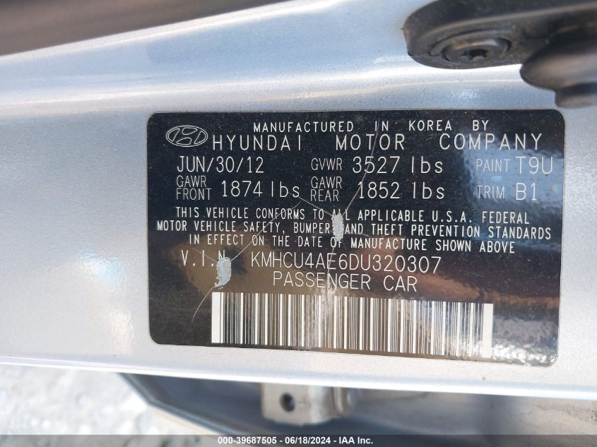 2013 Hyundai Accent Gls VIN: KMHCU4AE6DU320307 Lot: 39687505