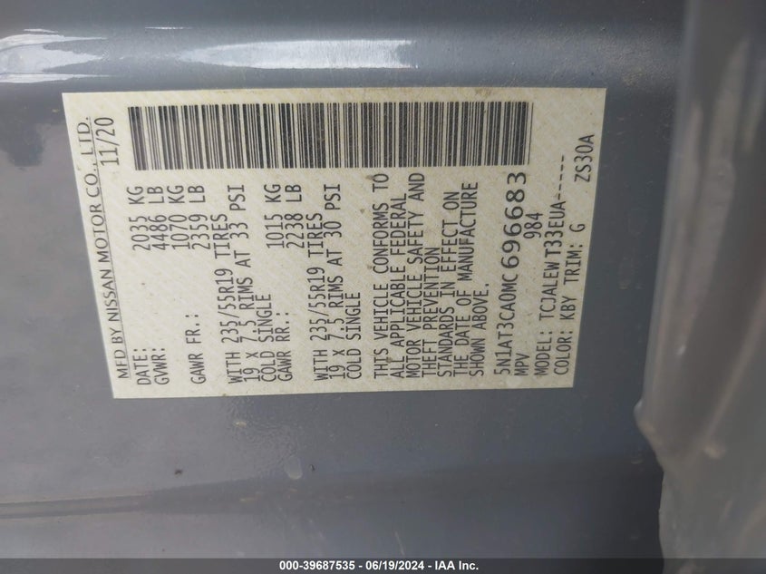 2021 NISSAN ROGUE SL FWD - 5N1AT3CA0MC696683