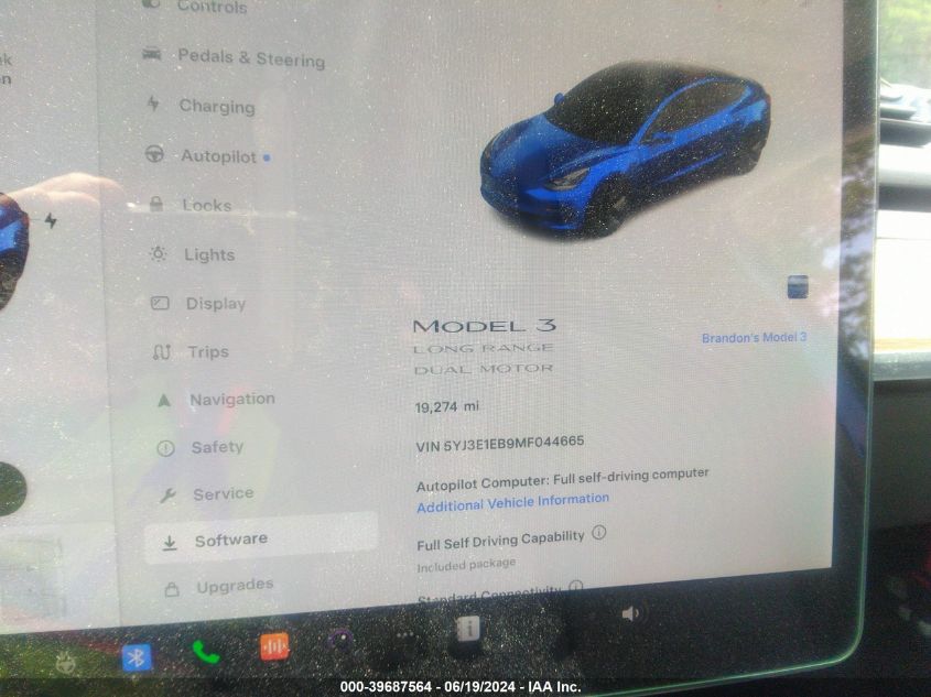 2021 Tesla Model 3 VIN: 5YJ3E1EB9MF044665 Lot: 39687564