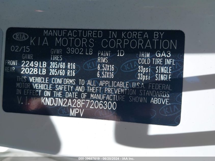 2015 KIA SOUL - KNDJN2A28F7206300