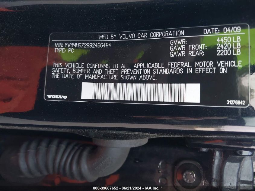 YV1MH672892466484 2009 Volvo S40 T5