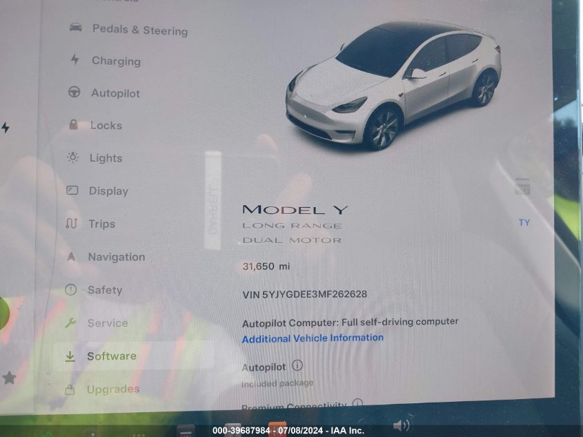 2021 Tesla Model Y Long Range Dual Motor All-Wheel Drive VIN: 5YJYGDEE3MF262628 Lot: 39687984