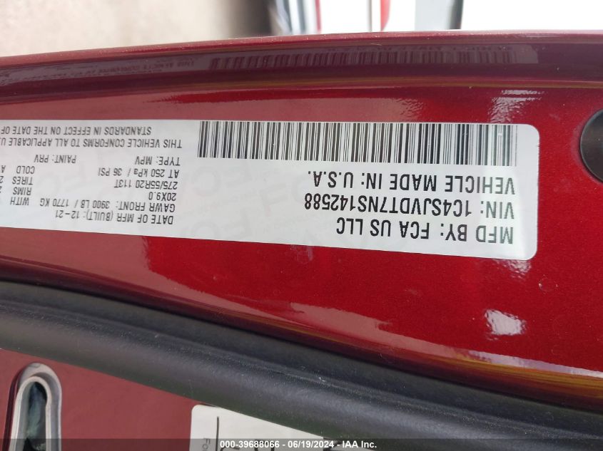 2022 Jeep Wagoneer Series Iii 4X4 VIN: 1C4SJVDT7NS142588 Lot: 39688066