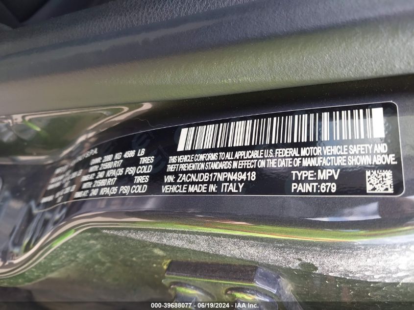 2022 JEEP RENEGADE LATITUDE 4X4 - ZACNJDB17NPN49418