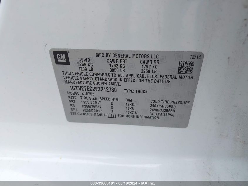 1GTV2TEC2FZ212780 2015 GMC Sierra 1500