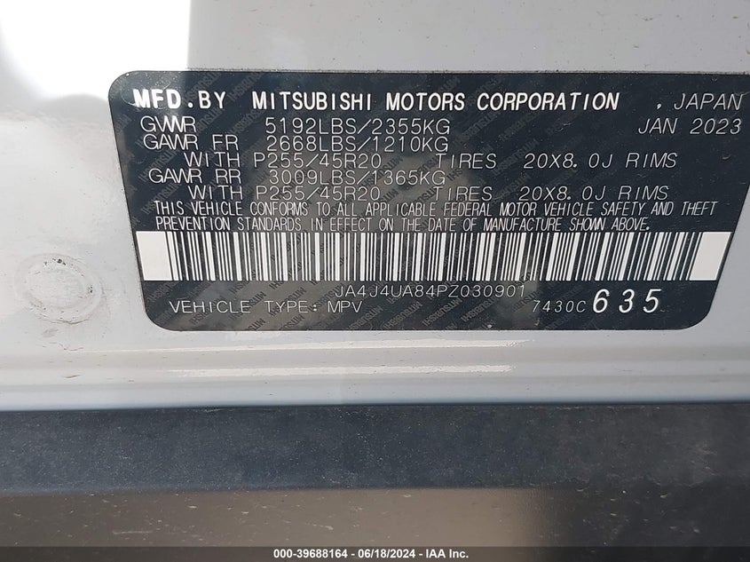 2023 Mitsubishi Outlander Ralliart S-Awc/Se 2.5 S-Awc/Se Black Edition S-Awc/Se Special Editiont S-Awc VIN: JA4J4UA84PZ030901 Lot: 39688164