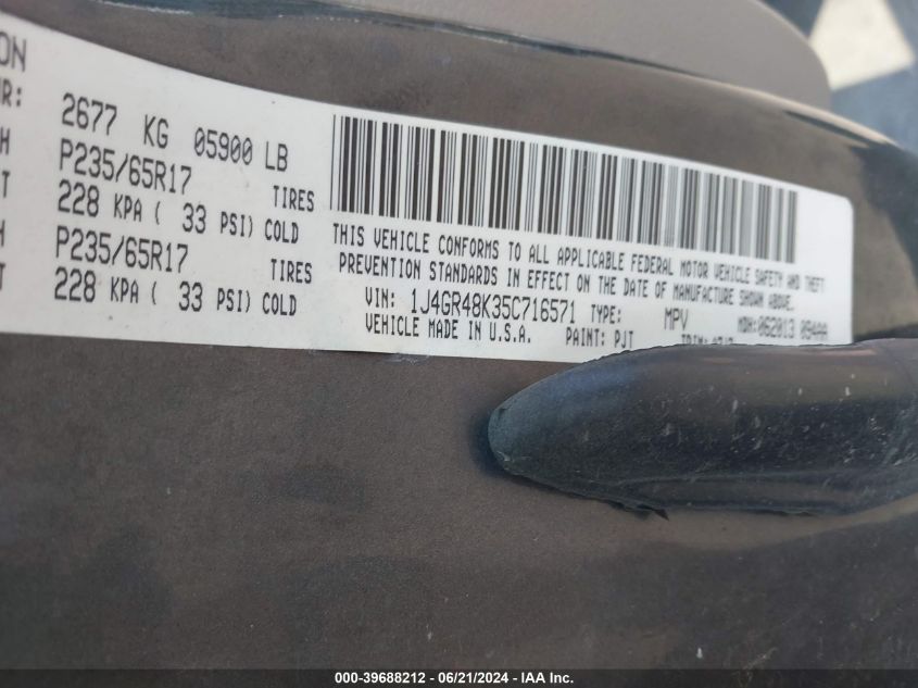 2005 Jeep Grand Cherokee Laredo VIN: 1J4GR48K35C716571 Lot: 39688212