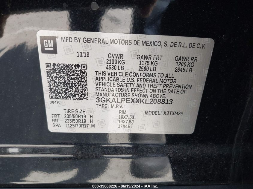 2019 GMC Terrain Slt VIN: 3GKALPEXXKL208813 Lot: 39688226