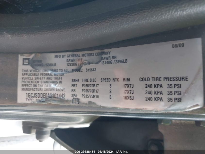 2010 Chevrolet Colorado 2Lt VIN: 1GCJSDDE0A8101442 Lot: 39688451