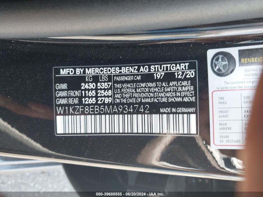 W1KZF8EB5MA934742 2021 Mercedes-Benz E 350 4Matic