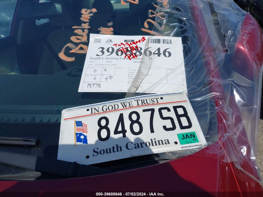 2013 Kia Optima Lx VIN: 5XXGM4A74DG128669 Lot: 39688646