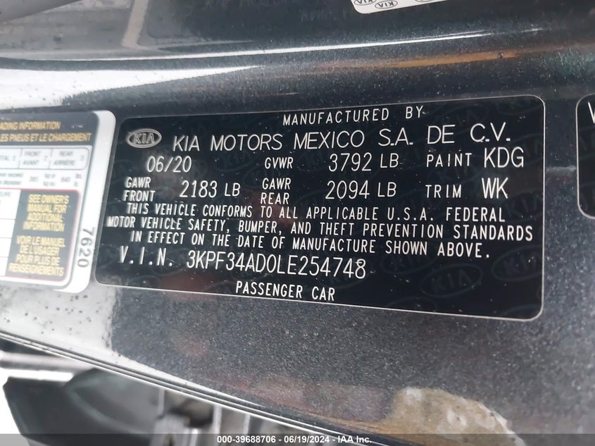 2020 KIA FORTE GT-LINE - 3KPF34AD0LE254748