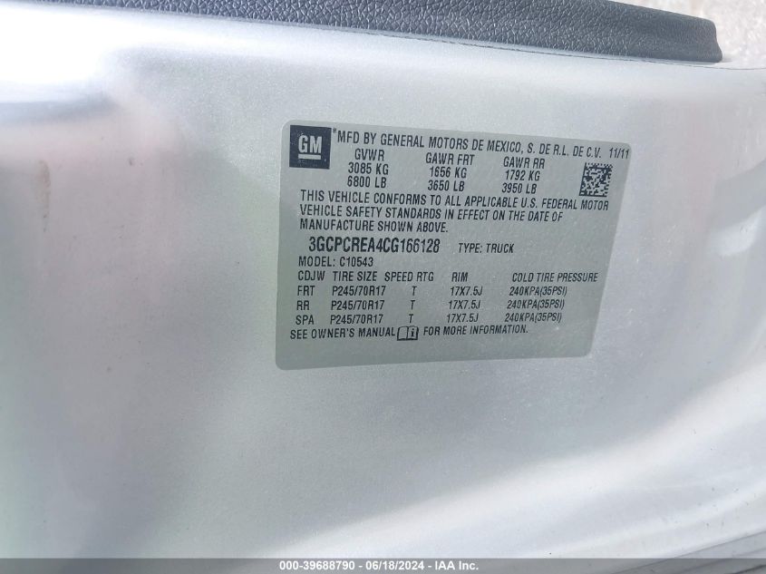 2012 Chevrolet Silverado 1500 Ls VIN: 3GCPCREA4CG166128 Lot: 39688790