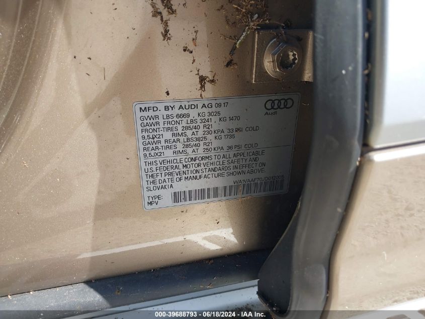 2018 Audi Q7 3.0T Premium VIN: WA1VAAF70JD012005 Lot: 39688793