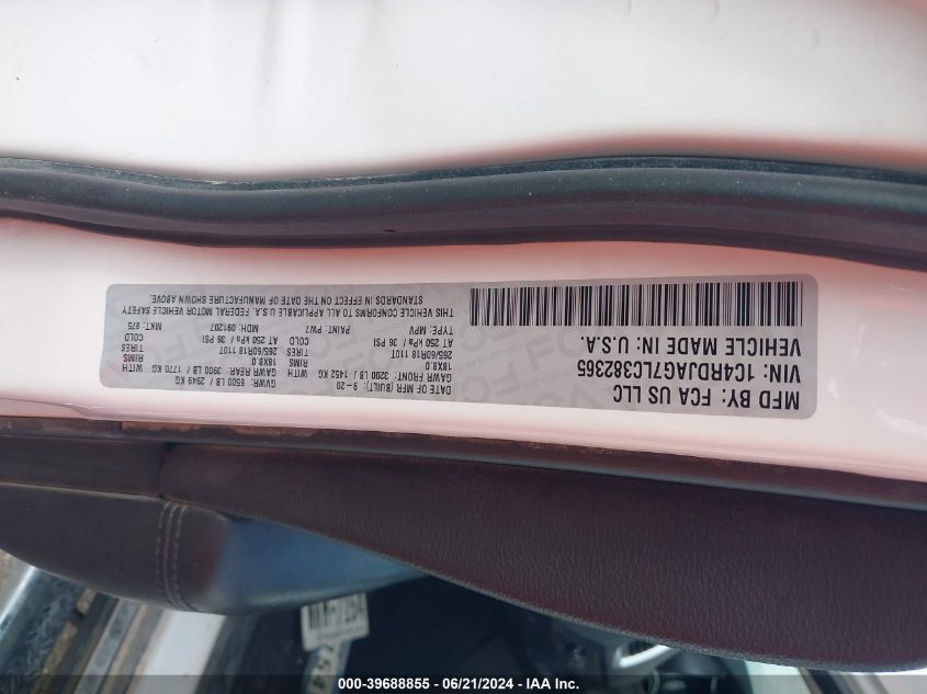 2020 Dodge Durango Sxt Plus Awd VIN: 1C4RDJAG7LC382365 Lot: 39688855