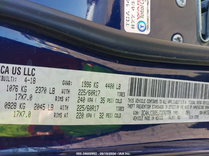 2018 Jeep Compass Latitude VIN: 3C4NJCBB5JT376779 Lot: 39688992