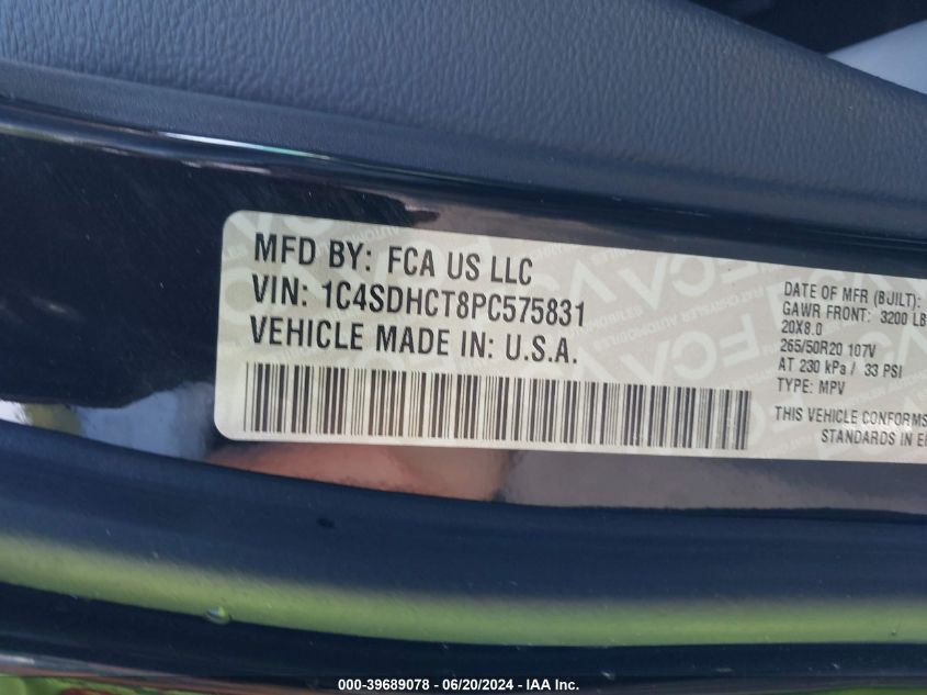 2023 Dodge Durango R/T Plus Rwd VIN: 1C4SDHCT8PC575831 Lot: 39689078